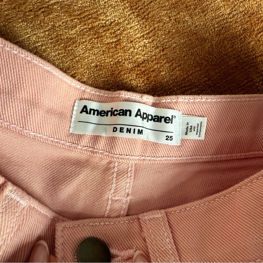 American Apparel Vintage Light Baby Pink Hi Waist Cuff Hem Denim Jean Shorts 25 - Picture 2 of 3